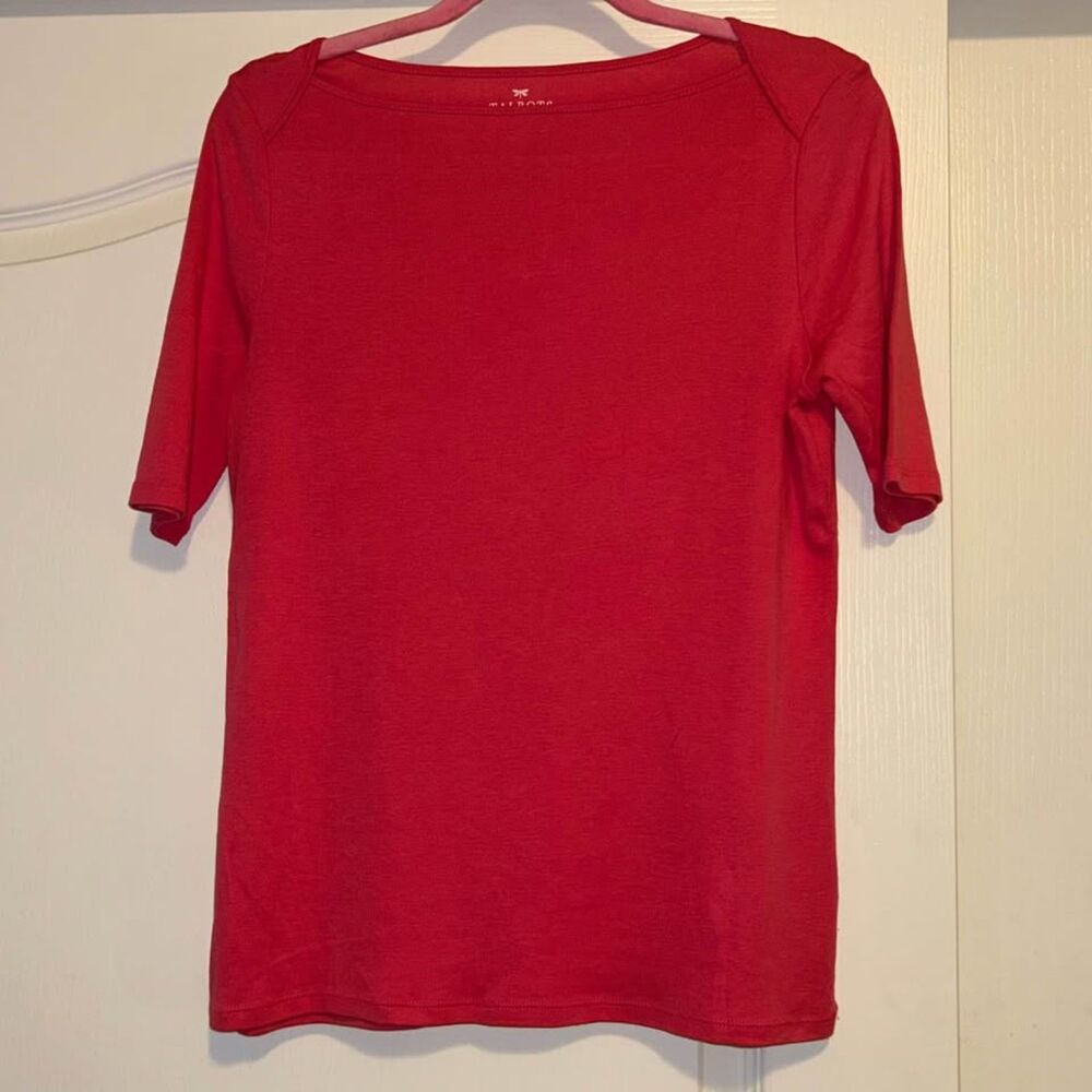 Talbots pink elbow sleeve boat neck tee shirt top 100% pima cotton size LP